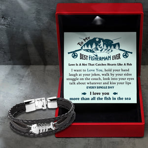 Fish Leather Bracelet - Fishing - To My Man - I Love You More Than All The Fish In The Sea - Ukgbzp26004
