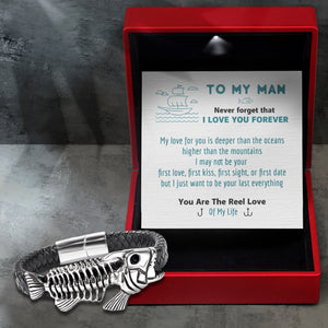 Black Leather Bracelet Fish Bone - Fishing - To My Man - I Love You Forever - Ukgbzr26004