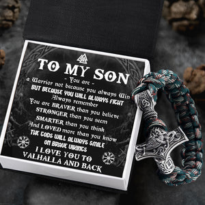 Viking Thor's Hammer Bracelet - Viking - To My Son - The Gods Will Always Smile On Brave Vikings - Ukgbo16001