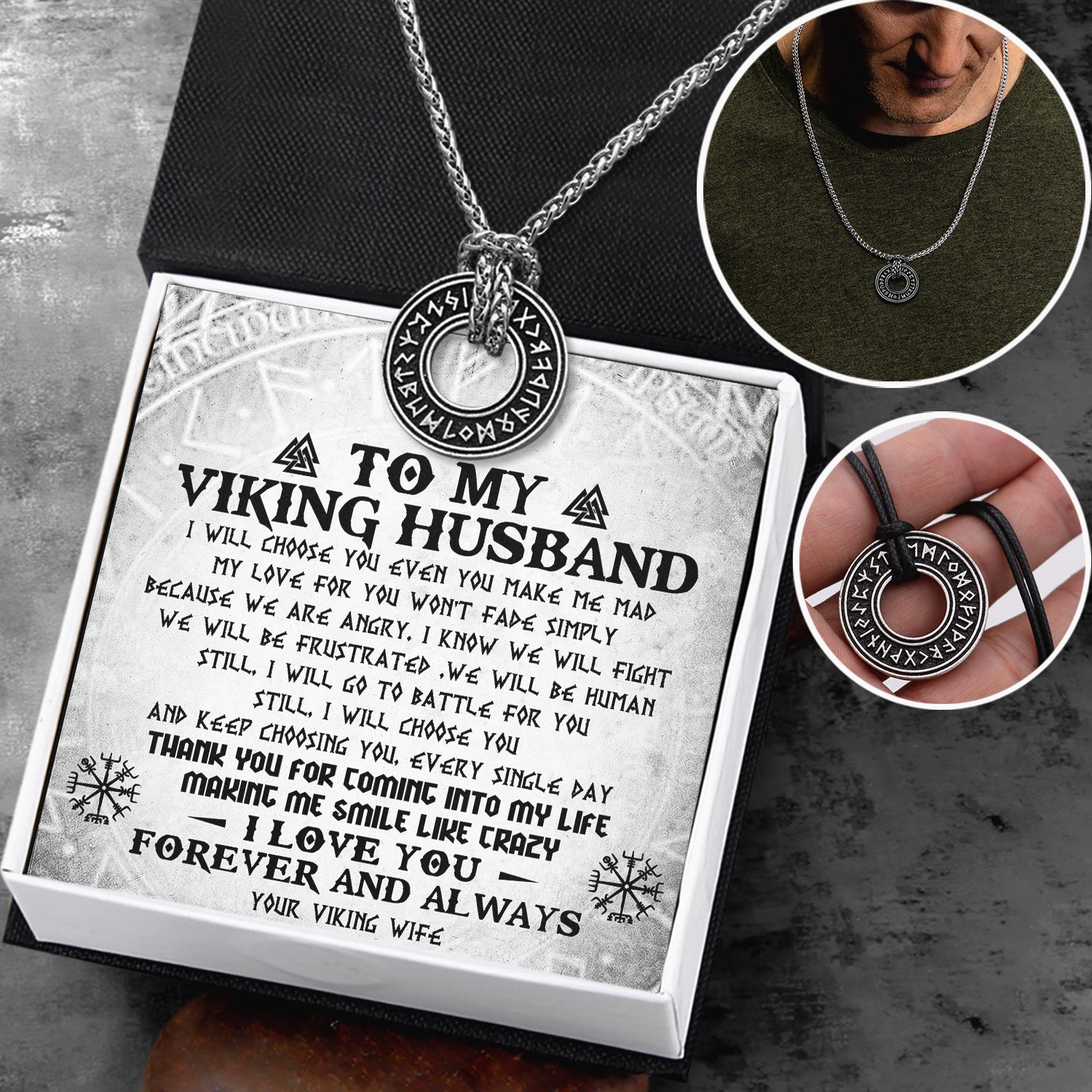 Viking Rune Necklace - Viking - To My Viking Husband - I Love You Forever & Always - Ukgndy14002