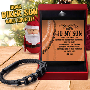 Chain Woven Leather Bracelet - Biker - To My Son - I Love You - Ukgbbp16003