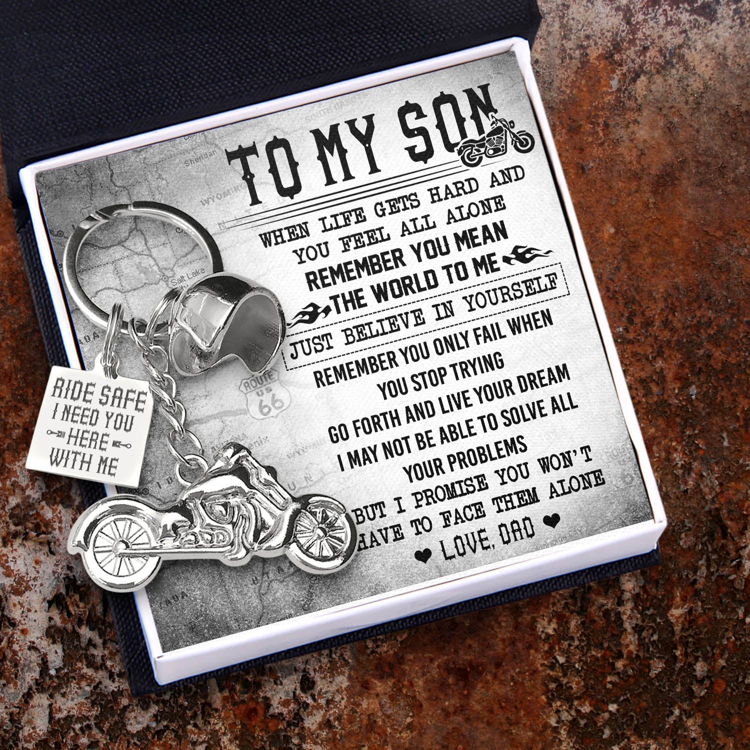 Classic Bike Keychain - To My Son - From Dad - I Need You Here With Me - Ukgkt16002