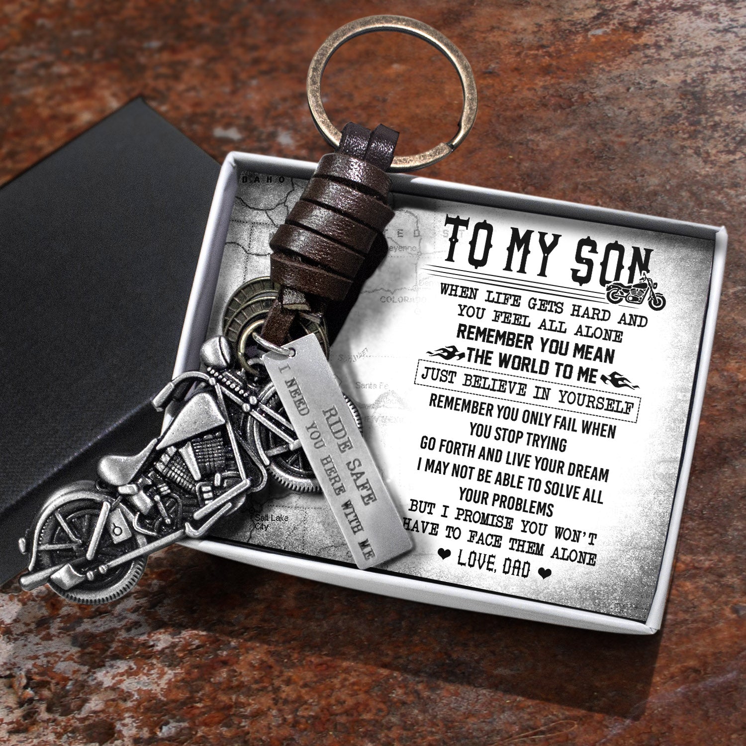 Motorcycle Keychain - To My Son - From Dad - I Promise You Won't Have To Face Them Alone - Ukgkx16002