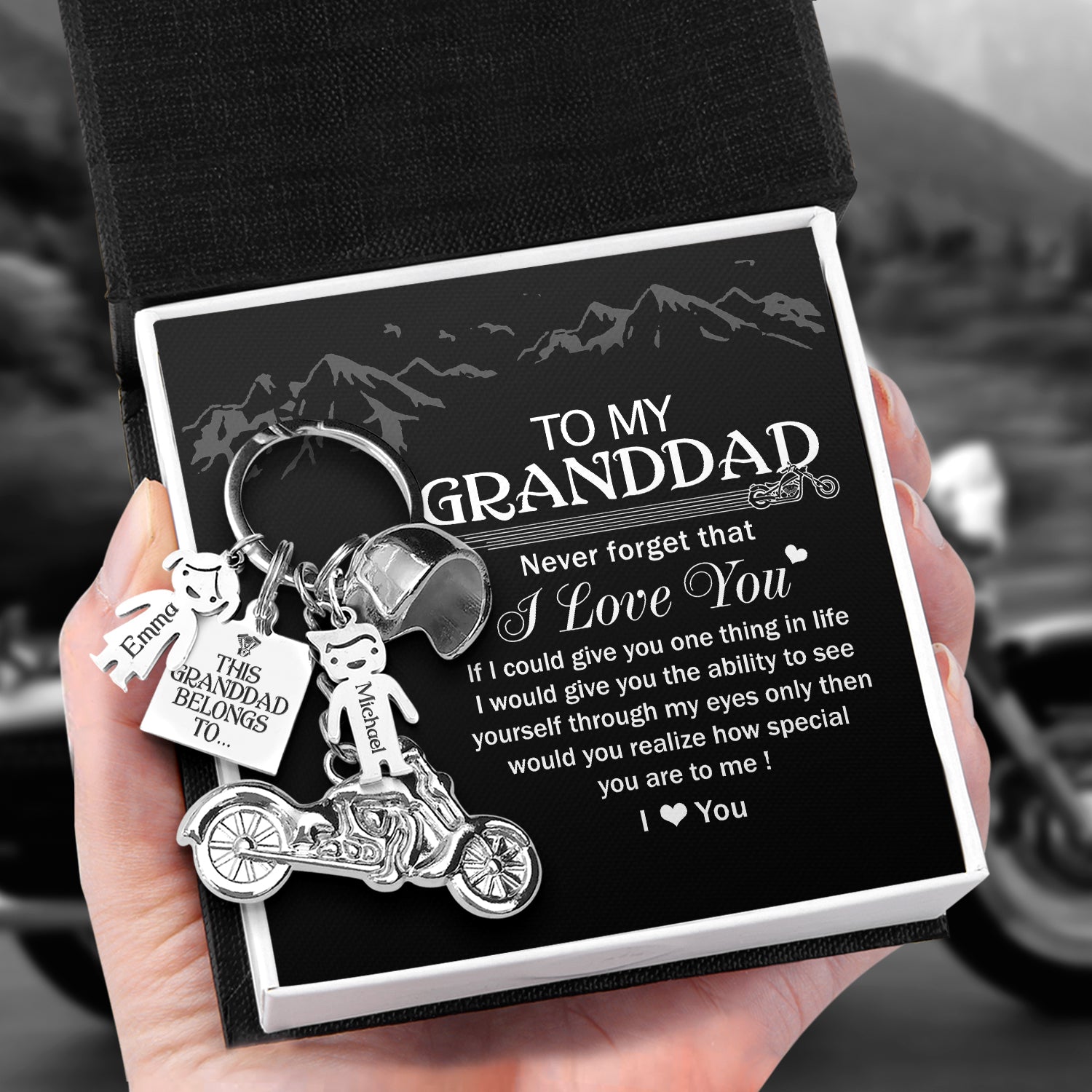 Personalized Kids Names Classic Bike Keychain - Biker - To My Granddad - I Love You - Ukgkta20002