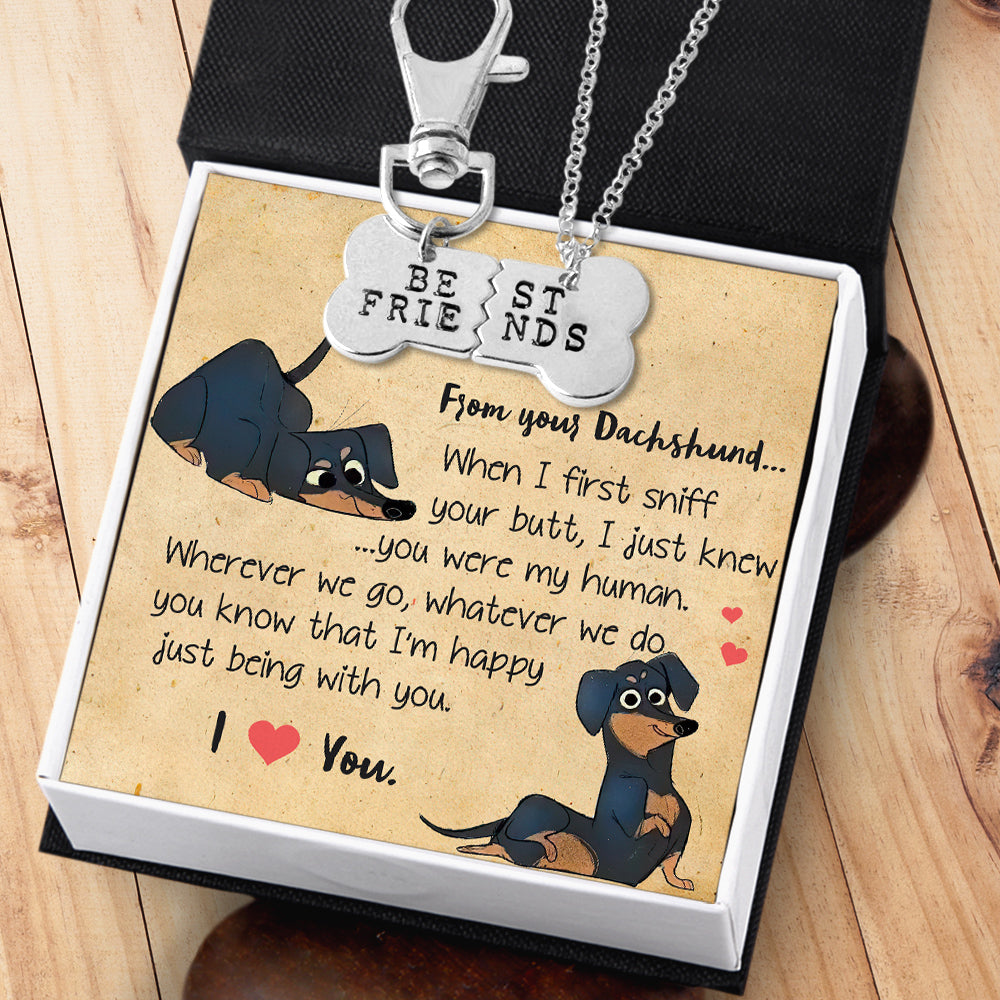 Dog Bone Necklace & Keychain Set - Dachshund - To Lover - I Love You - Ukgkeh13002