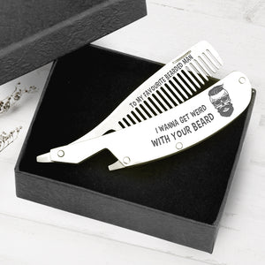 Folding Comb - Skull & Tattoo - To My Favourite Bearded Man - I Wanna Get Weird With Your Beard - Ukgec26004