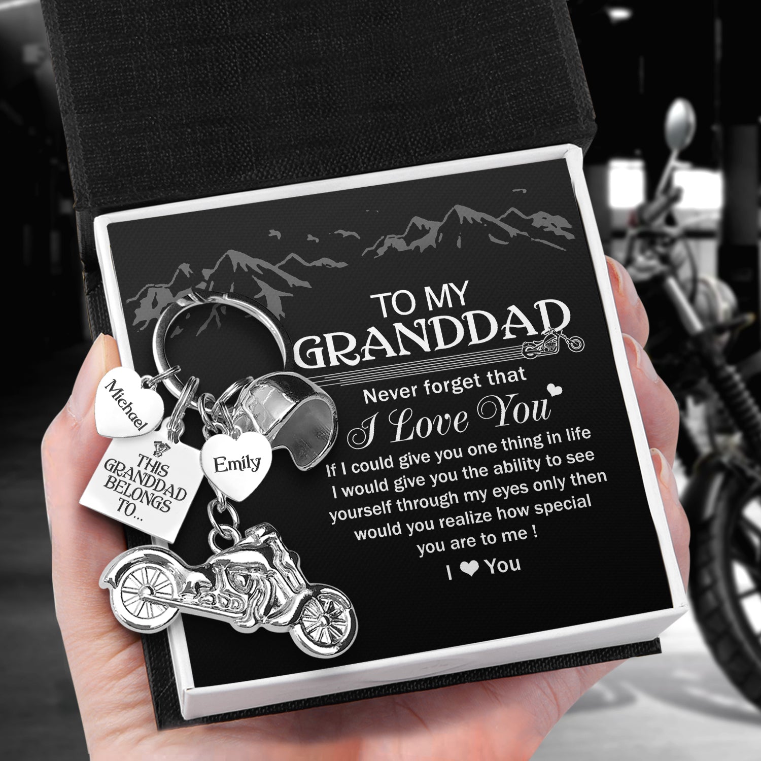 Personalised Classic Bike Keychain - Biker - To My Granddad - I Love You - Ukgkt20001
