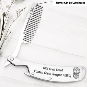 Personalised Folding Comb - Skull & Tattoo - To My Husband - With Great Beard Comes Great Responsibility - Ukgec14003