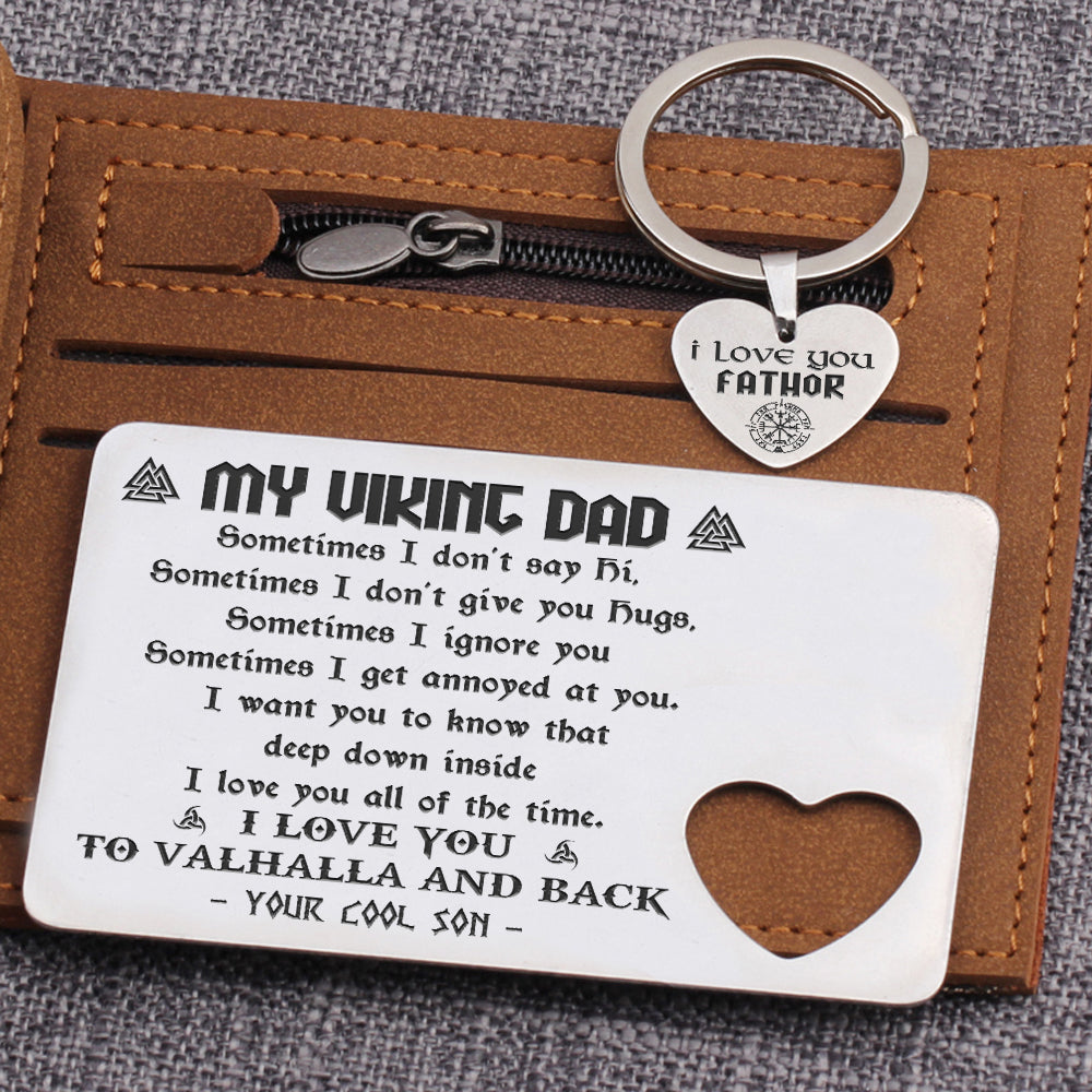 Wallet Card Insert And Heart Keychain Set - Viking - To My Dad - From Son - I Love You To Valhalla & Back - Ukgcb18011