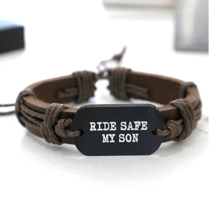 Leather Cord Bracelet - Biker - To My Son - Your Guardian Angel Ride With You - Ukgbr16005